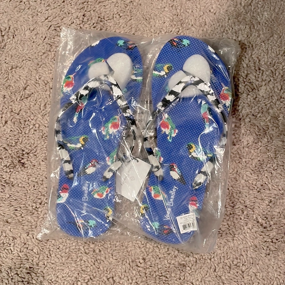 Vera Bradley Mini Tody Birds Blue Flip flops